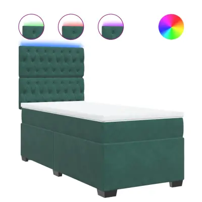 vidaXL Box spring postelja z vzmetnico temno zelena 90x200 cm žamet