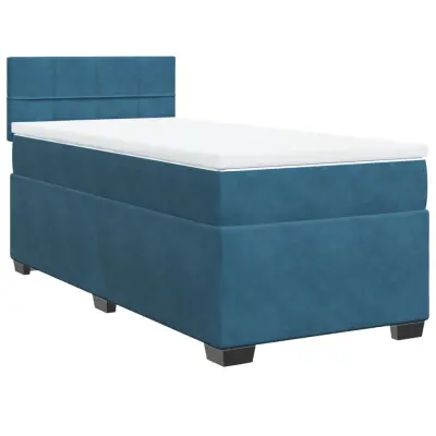 vidaXL Box spring postelja z vzmetnico temno modra 90x200 cm žamet