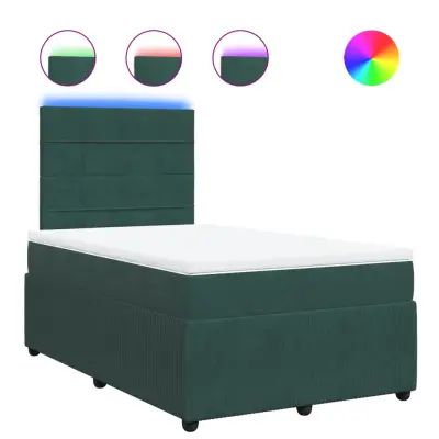 vidaXL Box spring postelja z vzmetnico temno zelena 120x200 cm žamet