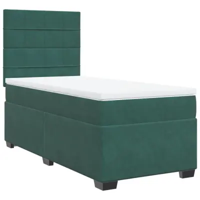 vidaXL Box spring postelja z vzmetnico temno zelen 90x190 cm žamet