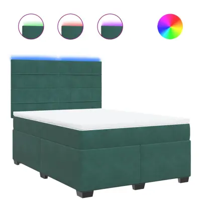 vidaXL Box spring postelja z vzmetnico temno zelen 140x190 cm žamet