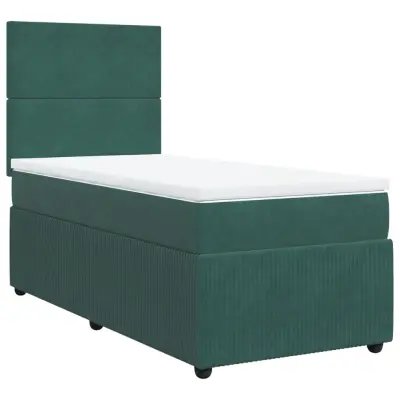 vidaXL Box spring postelja z vzmetnico temno zelena 100x200 cm žamet