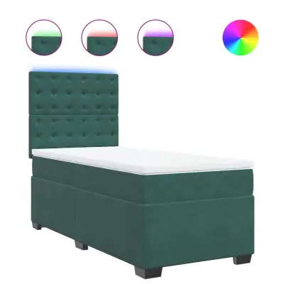 vidaXL Box spring postelja z vzmetnico temno zelena 90x200 cm žamet