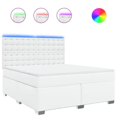 vidaXL Box spring postelja z vzmetnico bela 180x200 cm umetno usnje