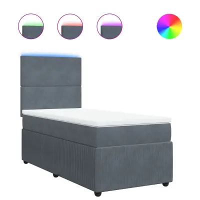vidaXL Box spring postelja z vzmetnico temno siva 90x200 cm žamet