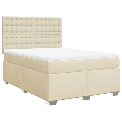 vidaXL Box spring postelja z vzmetnico krem 160x200 cm blago