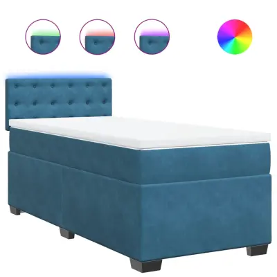 vidaXL Box spring postelja z vzmetnico modra 100x200 cm žamet