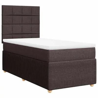 vidaXL Box spring postelja z vzmetnico temno rjava 90x200 cm blago