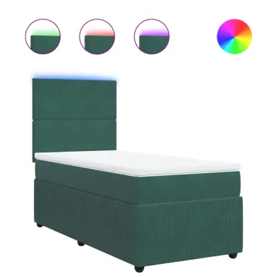 vidaXL Box spring postelja z vzmetnico temno zelena 100x200 cm žamet