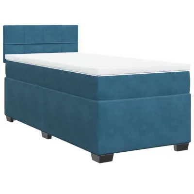 vidaXL Box spring postelja z vzmetnico temno moder 90x190 cm žamet