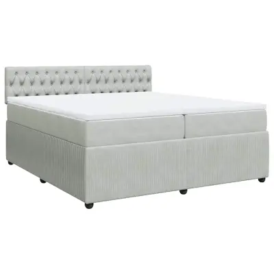 vidaXL Box spring postelja z vzmetnico svetlo siva 200x200 cm žamet