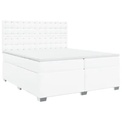 vidaXL Box spring postelja z vzmetnico bela 200x200 cm umetno usnje