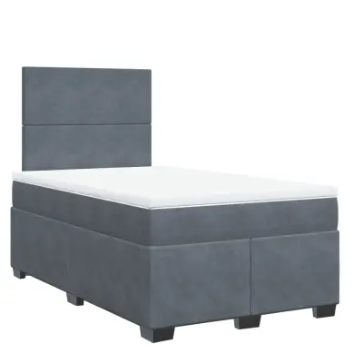 vidaXL Box spring postelja z vzmetnico temno siva 120x200 cm žamet