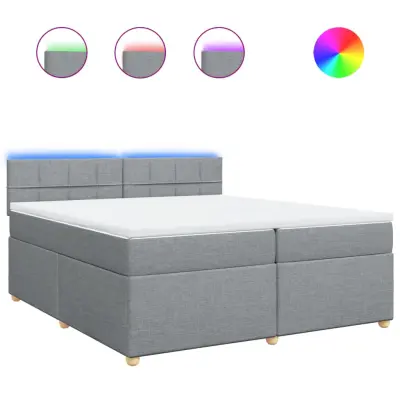 vidaXL Box spring postelja z vzmetnico svetlo siva 200x200 cm blago