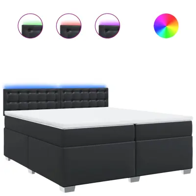 vidaXL Box spring postelja z vzmetnico črna 200x200 cm umetno usnje