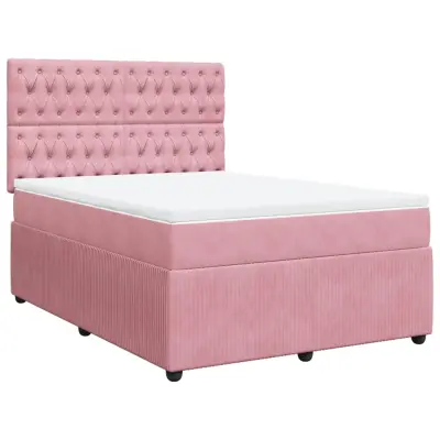 vidaXL Box spring postelja z vzmetnico roza 160x200 cm žamet