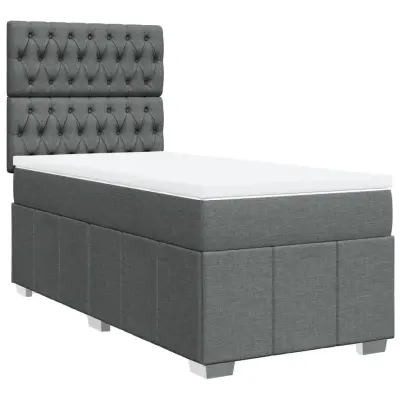 vidaXL Box spring postelja z vzmetnico temno siva 90x190 cm blago