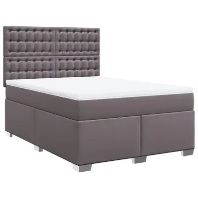vidaXL Box spring postelja z vzmetnico siva 160x200 cm umetno usnje