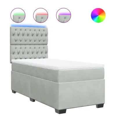 vidaXL Box spring postelja z vzmetnico svetlo siva 90x200 cm žamet
