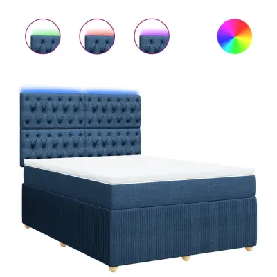 vidaXL Box spring postelja z vzmetnico modra 140x190 cm blago