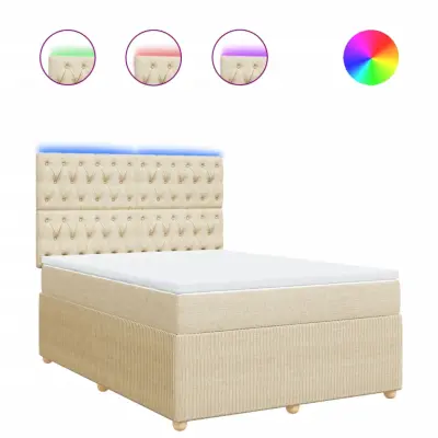 vidaXL Box spring postelja z vzmetnico krem 140x190 cm blago