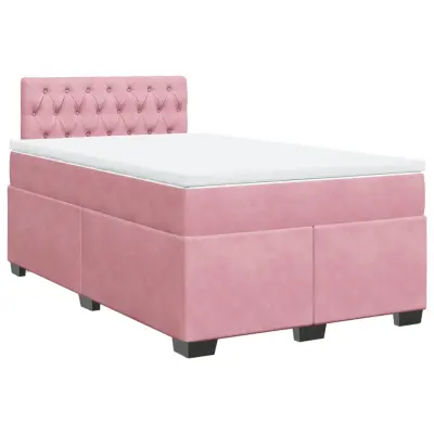 vidaXL Box spring postelja z vzmetnico roza 120x200 cm žamet