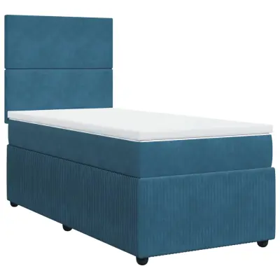 vidaXL Box spring postelja z vzmetnico temno modra 90x200 cm žamet