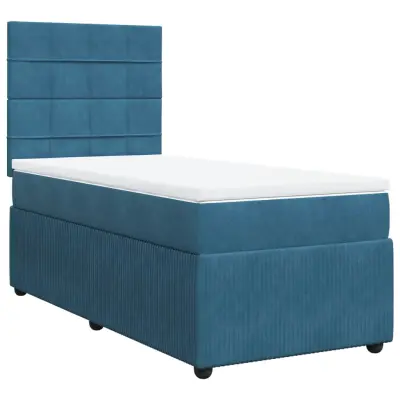 vidaXL Box spring postelja z vzmetnico temno modra 90x200 cm žamet