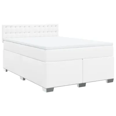 vidaXL Box spring postelja z vzmetnico bel 160x200 cm umetno usnje