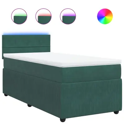 vidaXL Box spring postelja z vzmetnico temno zelena 90x200 cm žamet