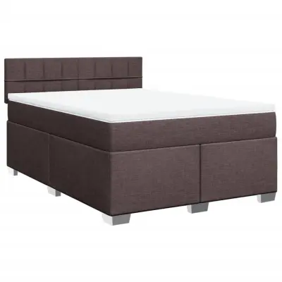 vidaXL Box spring postelja z vzmetnico temno rjav 140x190 cm blago
