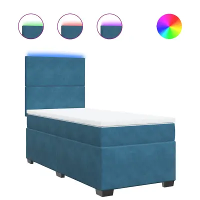 vidaXL Box spring postelja z vzmetnico modra 100x200 cm žamet