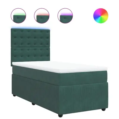 vidaXL Box spring postelja z vzmetnico temno zelena 100x200 cm žamet