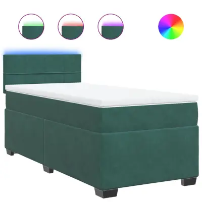 vidaXL Box spring postelja z vzmetnico temno zelen 90x190 cm žamet