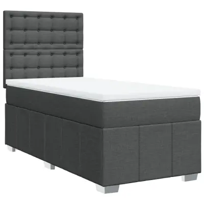 vidaXL Box spring postelja z vzmetnico temno siva 90x190 cm blago