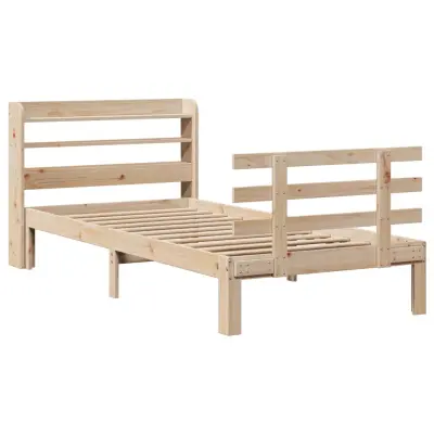 vidaXL Posteljni okvir z vzglavjem 90x190 cm trdna borovina