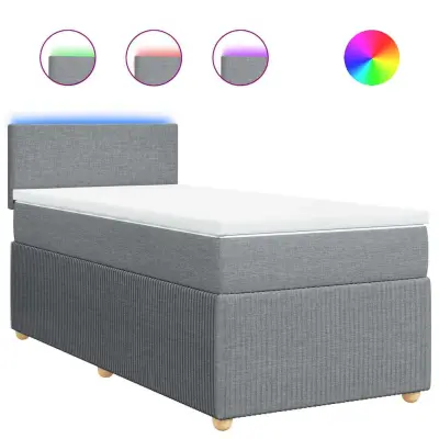 vidaXL Box spring postelja z vzmetnico svetlo siva 90x200 cm blago