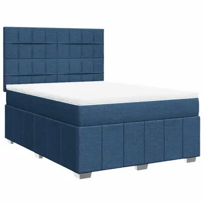 vidaXL Box spring postelja z vzmetnico modra 140x190 cm blago