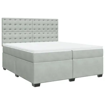 vidaXL Box spring postelja z vzmetnico svetlo siva 200x200 cm žamet