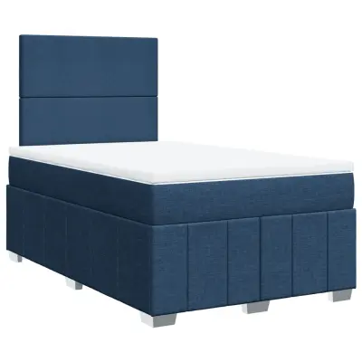 vidaXL Box spring postelja z vzmetnico modra 120x190 cm blago