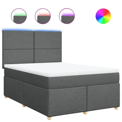 vidaXL Box spring postelja z vzmetnico temno siva 140x200 cm blago