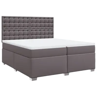 vidaXL Box spring postelja z vzmetnico siva 200x200 cm umetno usnje