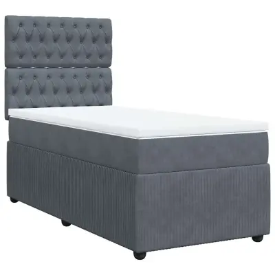 vidaXL Box spring postelja z vzmetnico temno siv 90x190 cm žamet