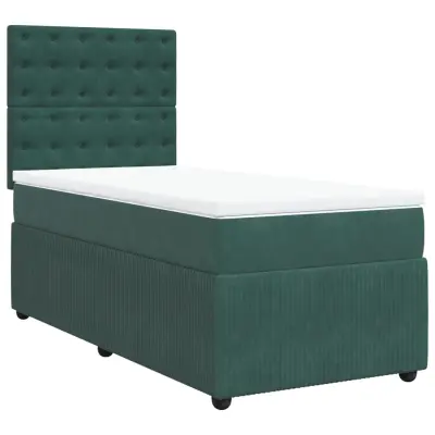 vidaXL Box spring postelja z vzmetnico temno zelena 80x200 cm žamet