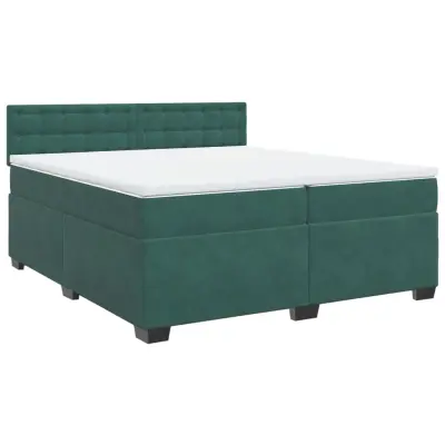 vidaXL Box spring postelja z vzmetnico temno zelena 200x200 cm žamet