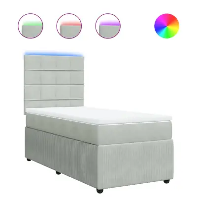 vidaXL Box spring postelja z vzmetnico svetlo siva 90x200 cm žamet