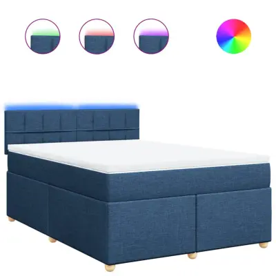 vidaXL Box spring postelja z vzmetnico modra 140x190 cm blago