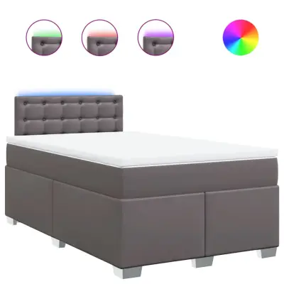 vidaXL Box spring postelja z vzmetnico siva 120x200 cm umetno usnje