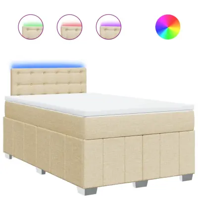 vidaXL Box spring postelja z vzmetnico krem 120x200 cm blago