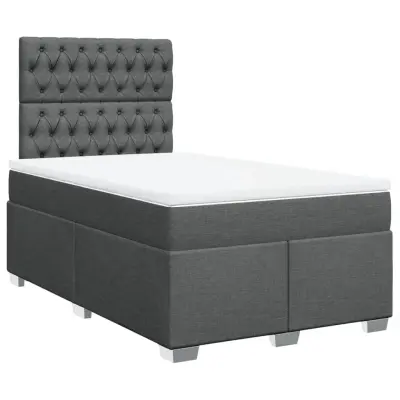 vidaXL Box spring postelja z vzmetnico temno siva 120x200 cm blago